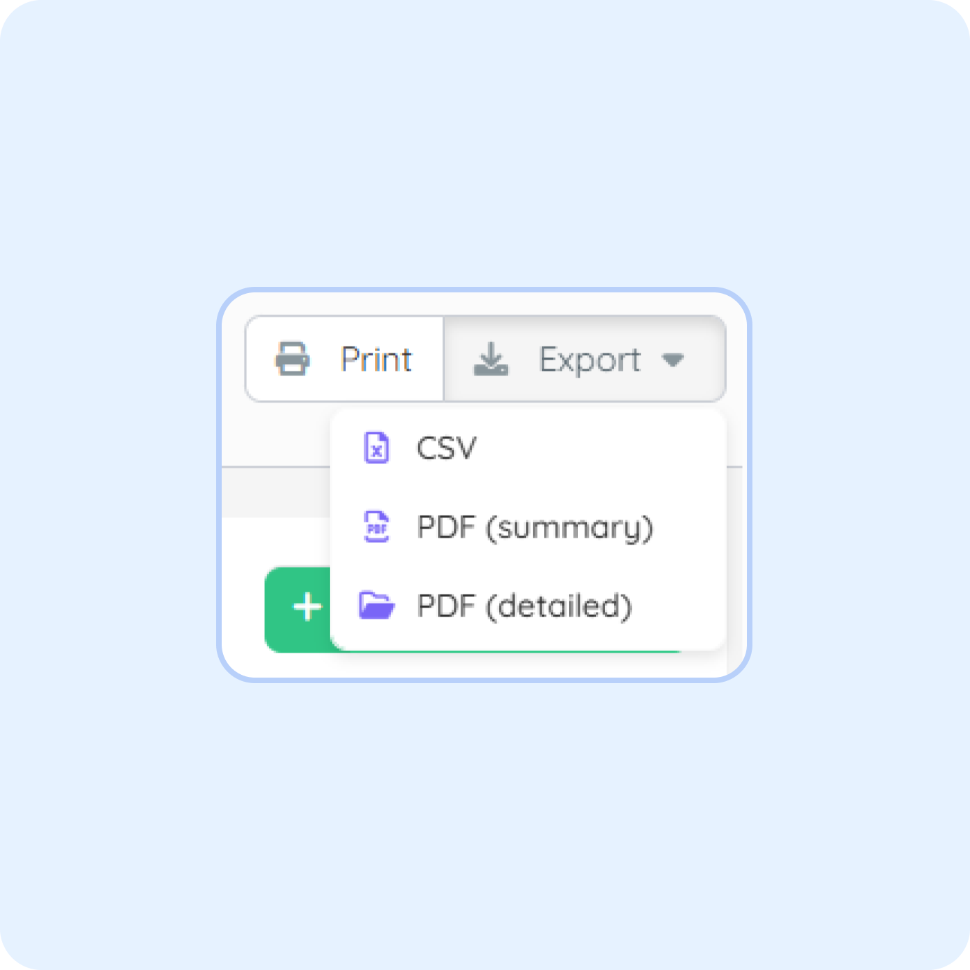 Employee time tracking reports in PurelyHR showing CSV exports, PDF reporting and workforce data reporting tools